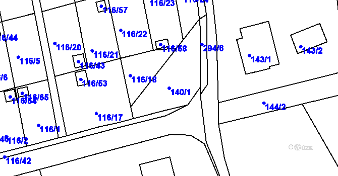 Parcela st. 140/1 v KÚ Lyžbice, Katastrální mapa