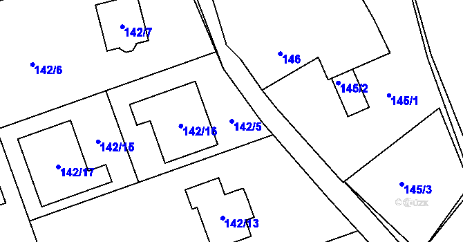 Parcela st. 142/5 v KÚ Lyžbice, Katastrální mapa