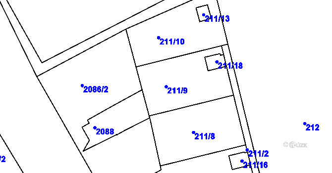 Parcela st. 211/9 v KÚ Lyžbice, Katastrální mapa