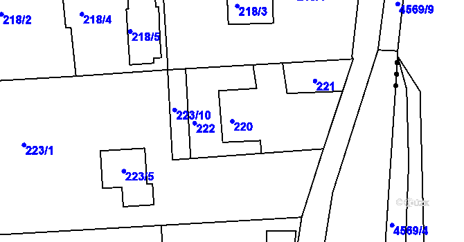 Parcela st. 220 v KÚ Lyžbice, Katastrální mapa