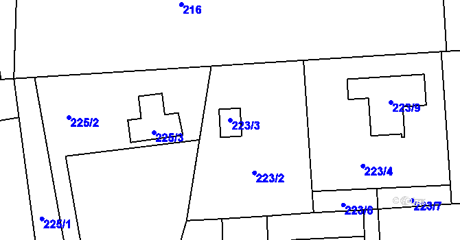 Parcela st. 223/3 v KÚ Lyžbice, Katastrální mapa