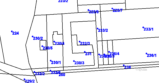 Parcela st. 232/3 v KÚ Lyžbice, Katastrální mapa
