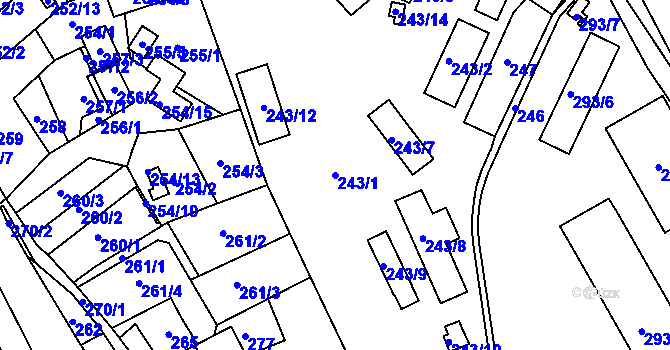 Parcela st. 243/1 v KÚ Lyžbice, Katastrální mapa