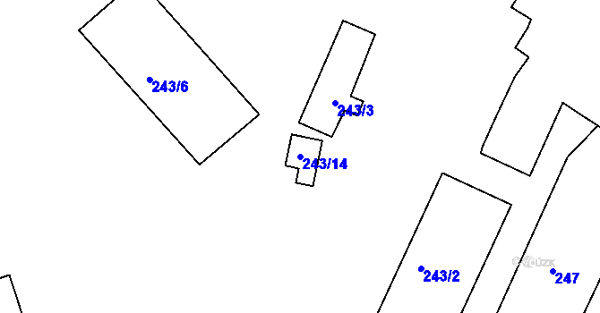 Parcela st. 243/14 v KÚ Lyžbice, Katastrální mapa