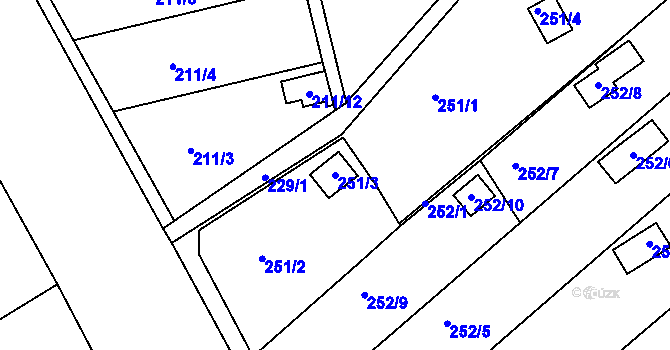 Parcela st. 251/3 v KÚ Lyžbice, Katastrální mapa