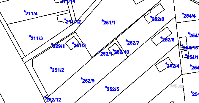 Parcela st. 252/1 v KÚ Lyžbice, Katastrální mapa
