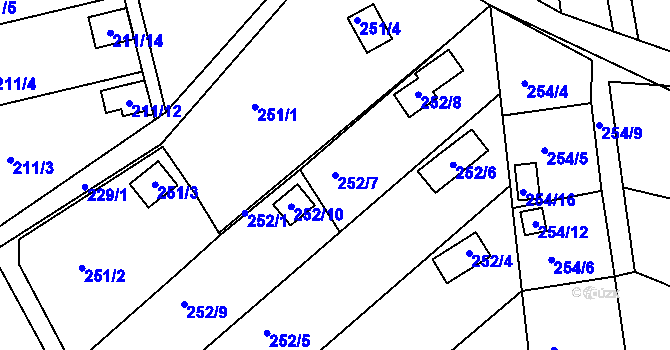 Parcela st. 252/7 v KÚ Lyžbice, Katastrální mapa