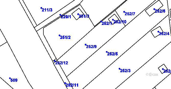 Parcela st. 252/9 v KÚ Lyžbice, Katastrální mapa