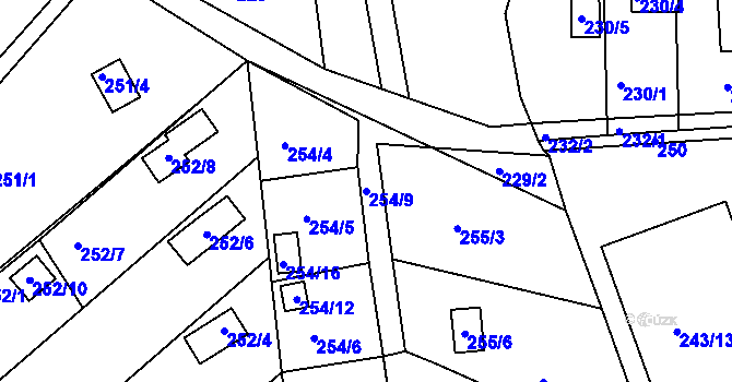 Parcela st. 254/9 v KÚ Lyžbice, Katastrální mapa