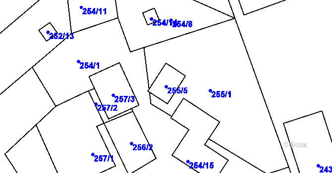 Parcela st. 255/5 v KÚ Lyžbice, Katastrální mapa