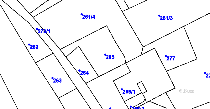 Parcela st. 265 v KÚ Lyžbice, Katastrální mapa