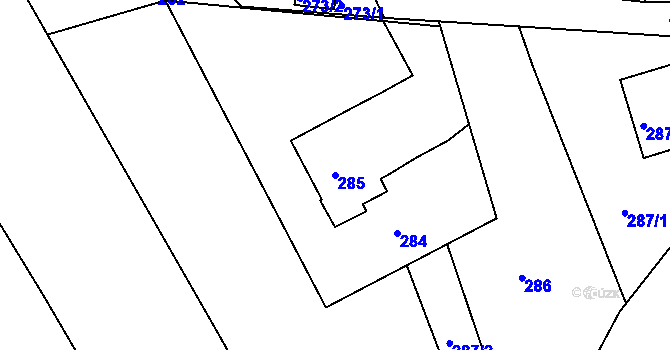 Parcela st. 285 v KÚ Lyžbice, Katastrální mapa