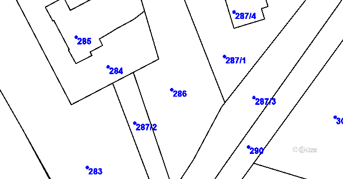 Parcela st. 286 v KÚ Lyžbice, Katastrální mapa