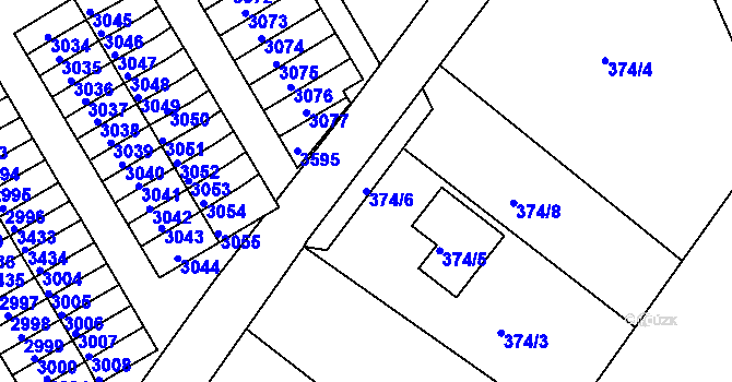 Parcela st. 374/6 v KÚ Lyžbice, Katastrální mapa
