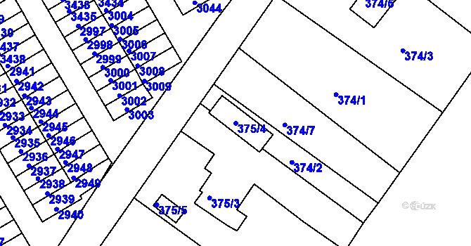 Parcela st. 375/4 v KÚ Lyžbice, Katastrální mapa