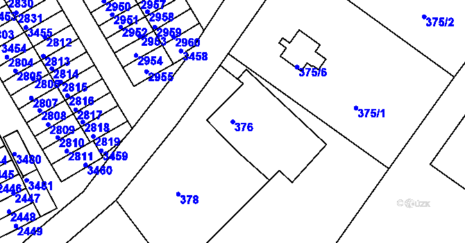 Parcela st. 376 v KÚ Lyžbice, Katastrální mapa