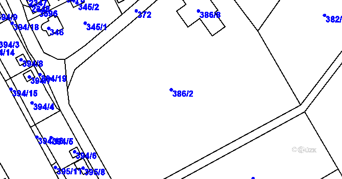 Parcela st. 386/2 v KÚ Lyžbice, Katastrální mapa