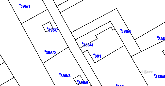 Parcela st. 386/4 v KÚ Lyžbice, Katastrální mapa