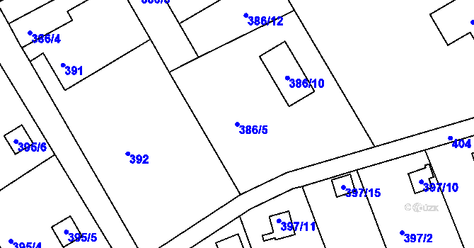 Parcela st. 386/5 v KÚ Lyžbice, Katastrální mapa