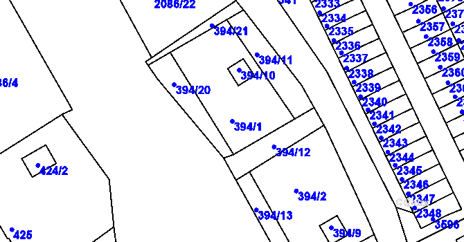 Parcela st. 394/1 v KÚ Lyžbice, Katastrální mapa