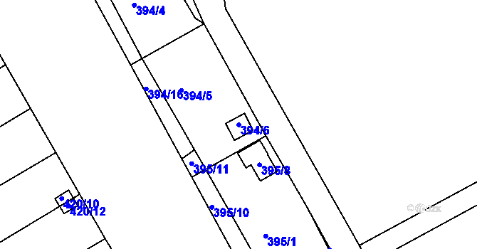 Parcela st. 394/6 v KÚ Lyžbice, Katastrální mapa