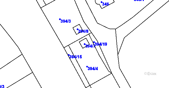 Parcela st. 394/7 v KÚ Lyžbice, Katastrální mapa
