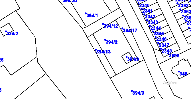 Parcela st. 394/13 v KÚ Lyžbice, Katastrální mapa