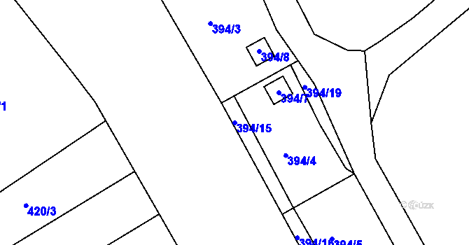 Parcela st. 394/15 v KÚ Lyžbice, Katastrální mapa