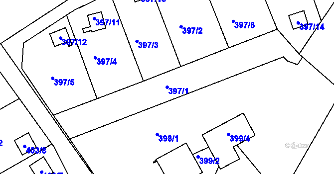 Parcela st. 397/1 v KÚ Lyžbice, Katastrální mapa