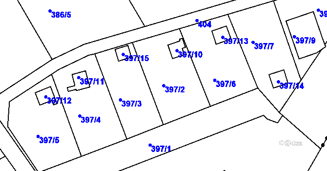 Parcela st. 397/2 v KÚ Lyžbice, Katastrální mapa