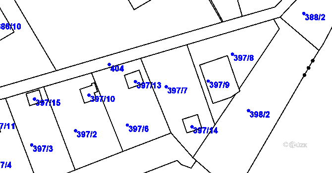 Parcela st. 397/7 v KÚ Lyžbice, Katastrální mapa