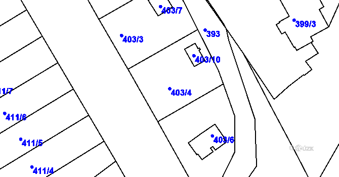 Parcela st. 403/4 v KÚ Lyžbice, Katastrální mapa