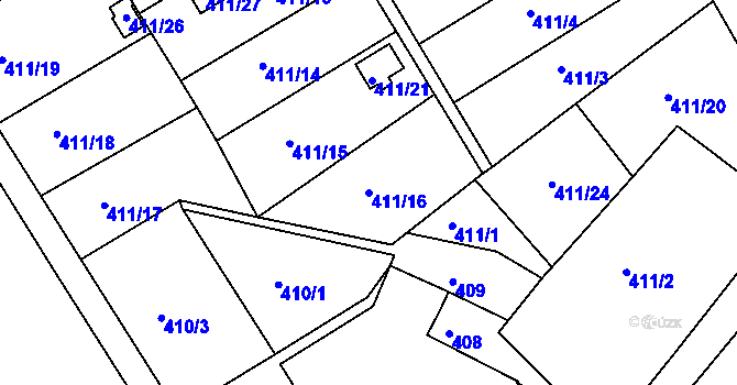 Parcela st. 411/16 v KÚ Lyžbice, Katastrální mapa