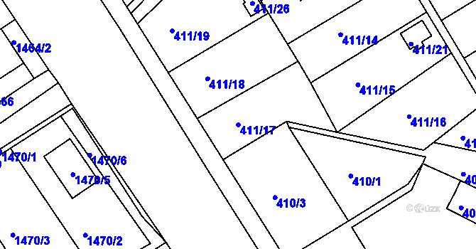 Parcela st. 411/17 v KÚ Lyžbice, Katastrální mapa