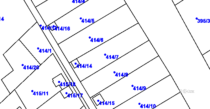 Parcela st. 414/7 v KÚ Lyžbice, Katastrální mapa