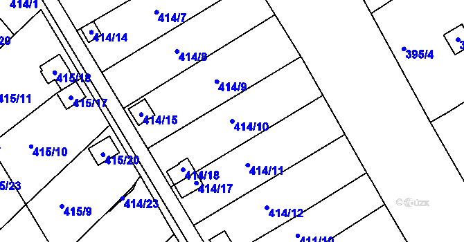 Parcela st. 414/10 v KÚ Lyžbice, Katastrální mapa