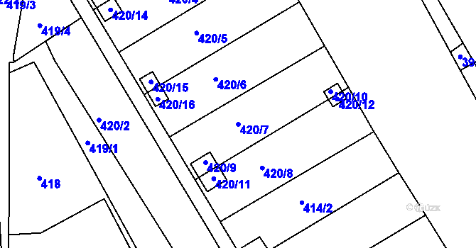 Parcela st. 420/7 v KÚ Lyžbice, Katastrální mapa