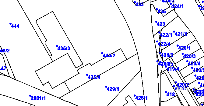 Parcela st. 443/2 v KÚ Lyžbice, Katastrální mapa