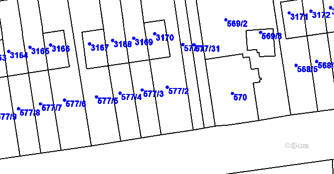 Parcela st. 577/2 v KÚ Lyžbice, Katastrální mapa