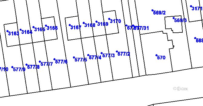 Parcela st. 577/3 v KÚ Lyžbice, Katastrální mapa