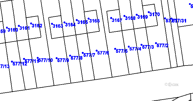 Parcela st. 577/6 v KÚ Lyžbice, Katastrální mapa