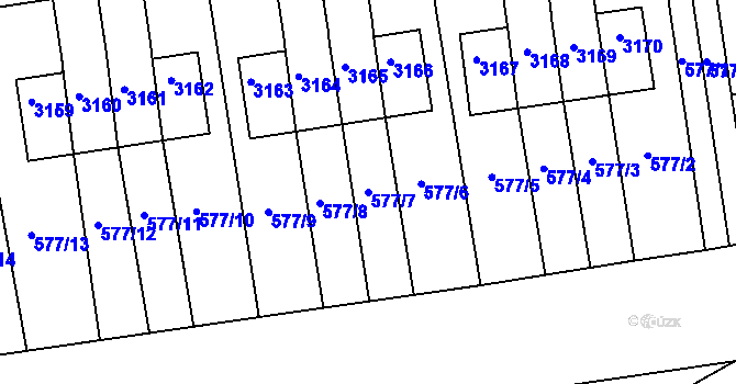 Parcela st. 577/7 v KÚ Lyžbice, Katastrální mapa