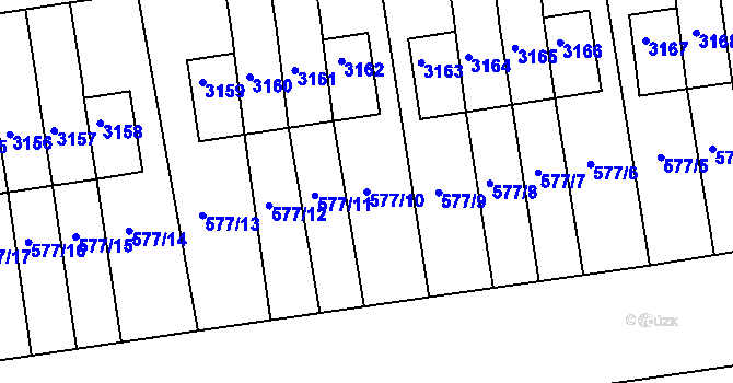 Parcela st. 577/10 v KÚ Lyžbice, Katastrální mapa