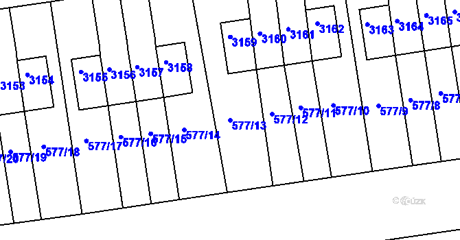 Parcela st. 577/13 v KÚ Lyžbice, Katastrální mapa