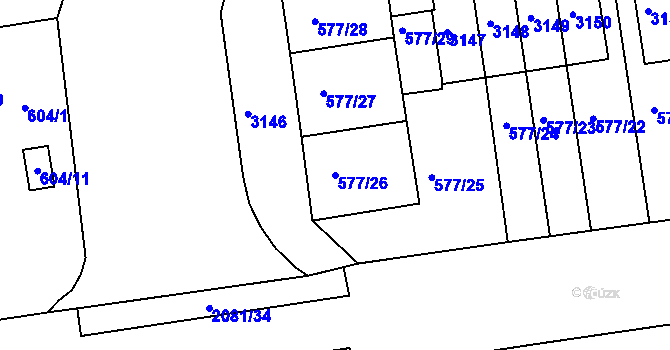 Parcela st. 577/26 v KÚ Lyžbice, Katastrální mapa