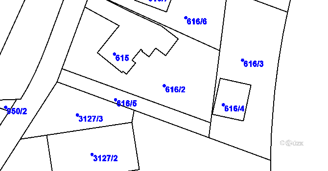 Parcela st. 616/2 v KÚ Lyžbice, Katastrální mapa