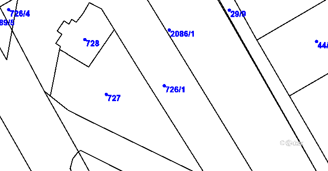 Parcela st. 726/1 v KÚ Lyžbice, Katastrální mapa
