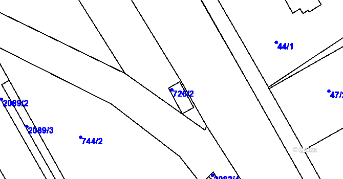 Parcela st. 726/2 v KÚ Lyžbice, Katastrální mapa