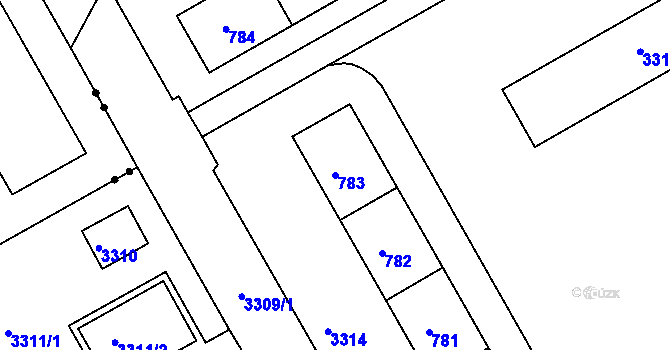 Parcela st. 783 v KÚ Lyžbice, Katastrální mapa