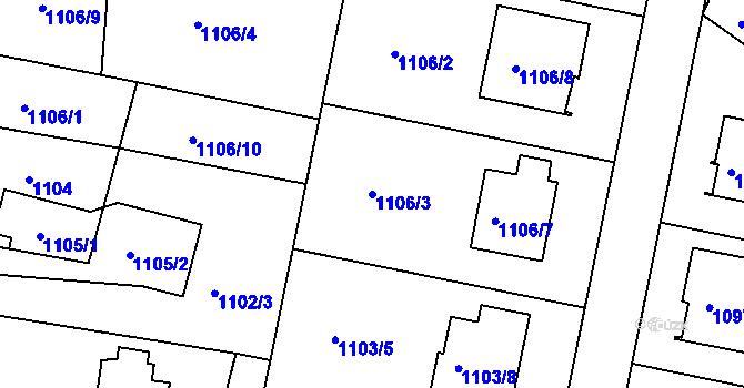 Parcela st. 1106/3 v KÚ Lyžbice, Katastrální mapa